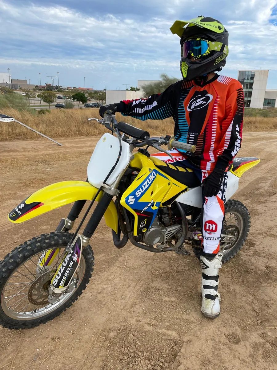 Josh on a dirt bike for flat track training
